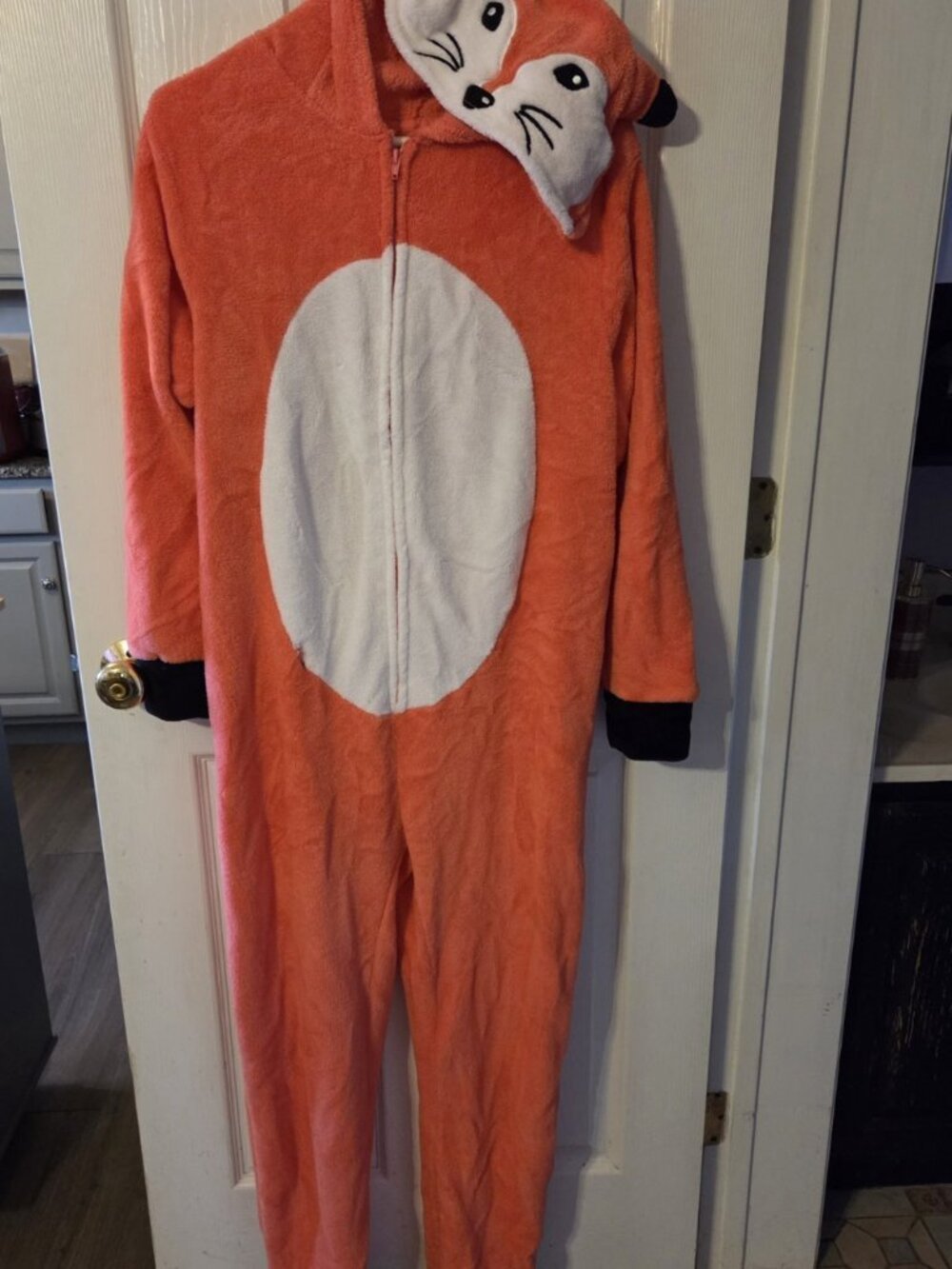 PJ Couture Orange White Fox One Piece Hoodie Halloween Costume Pjs Size Large